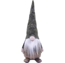 Weihnachtsgnom mit grauem Filzhut, weißem Bart und Schneeflocken-Stickerei.