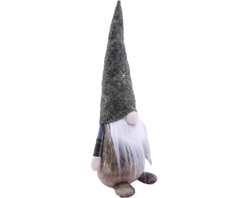 Dekofigur Weihnachtswichtel mit spitzem Filzhut und langem weißem Bart.