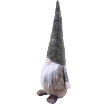 Weihnachtsdekofigur Wichtel mit spitzem Filzhut, langem weißen Bart und Plüschkörper.
