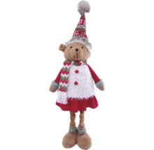 Weihnachts-Bärenfigur mit Mütze, Schal und Kleid, Plüsch-Deko