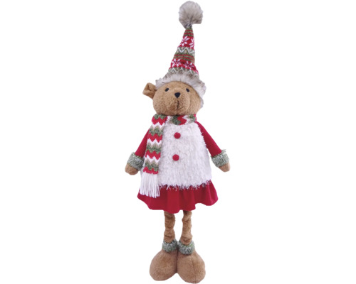 Weihnachts-Bärenfigur mit Mütze, Schal und Kleid, Plüsch-Deko