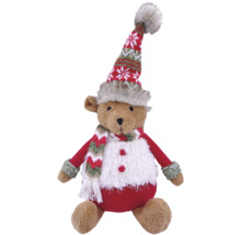Weihnachts-Teddybär mit Strickmütze, Schal und rotem Pullover, Plüschfigur für die Weihnachtsdekoration.