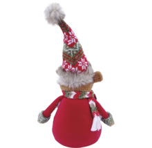 Weihnachtsdeko Plüschwichtel mit gestrickter Zipfelmütze und Schal, Rückansicht.