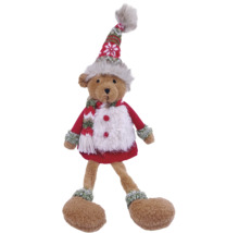 Weihnachts-Teddybär mit Strickmütze, Schal und rotem Mantel, Plüschfigur für die Weihnachtsdekoration.