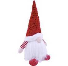 Weihnachts-Wichtel aus Plüsch mit roter Paillettenmütze und weißem Bart.