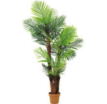 Künstliche Palme im Topf mit grünen Blättern und naturgetreuem Stamm.