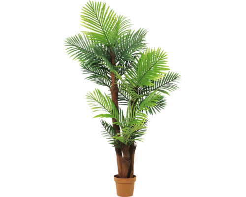 Künstliche Palme im Topf mit grünen Blättern und naturgetreuem Stamm.