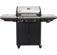 Tenneker Gasgrill Spectra mit drei Hauptbrennern, Seitenbrenner, Edelstahldeckel, integriertem Thermometer und Unterschrank auf Rollen.