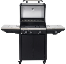 Tenneker Spectra Gasgrill mit drei Hauptbrennern, einem Seitenbrenner, offenem Deckel, Grillrost, Warmhalterost und Unterschrank auf Rollen.