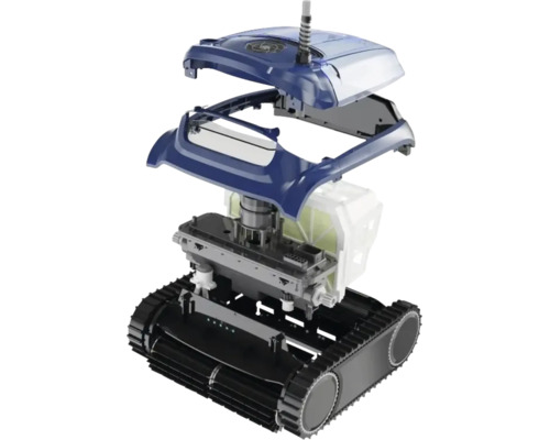 Explosionszeichnung eines Poolroboters mit Darstellung der Gehäuseteile und inneren Komponenten.