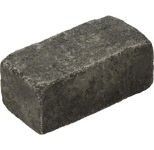 Rechteckiger Mauerstein aus Beton in Anthrazit mit getrommelter Oberfläche für den Gartenbau.
