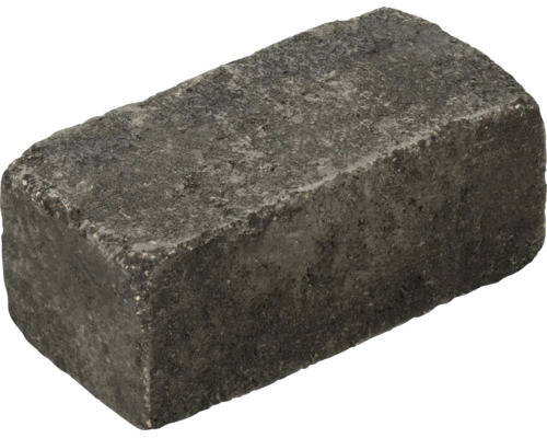 Rechteckiger Mauerstein aus Beton in Anthrazit mit getrommelter Oberfläche für den Gartenbau.