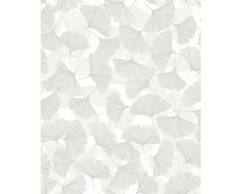 Vliestapete mit Ginkgoblatt-Muster, fein gezeichnete Blattstrukturen, überlappendes Design.