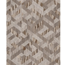 Tapete mit geometrischem Chevron-Muster und gewebter Struktur in Natur-Optik.