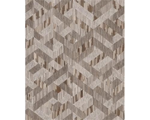 Tapete mit geometrischem Chevron-Muster und gewebter Struktur in Natur-Optik.
