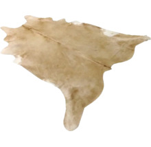 Kuhfell Teppich aus echtem Fell in Beige mit natürlicher Form.