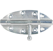Bolzenriegel aus Metall mit ovalen Grundplatten zur Montage an Türen oder Toren.