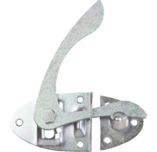Hebeverschluss aus verzinktem Stahl für Gartentore, mit geschwungenem Griff und Montageplatten.