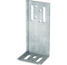 Winkelverbinder aus verzinktem Stahl mit verschiedenen vorgebohrten Befestigungslöchern und Langlöchern.