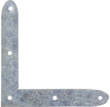 L-Winkelverbinder aus verzinktem Stahl mit abgerundeten Enden und fünf Löchern für Schrauben.