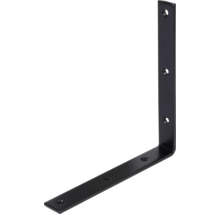 Schwarzer Regalwinkel aus Metall, 90 Grad Winkelverbinder mit sechs Bohrungen für die Wandmontage.
