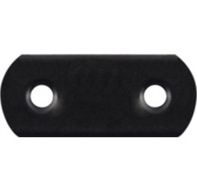 Flachverbinder aus schwarzem Metall mit zwei Bohrungen.