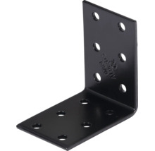 Winkelverbinder aus schwarzem Metall mit mehreren Bohrungen.