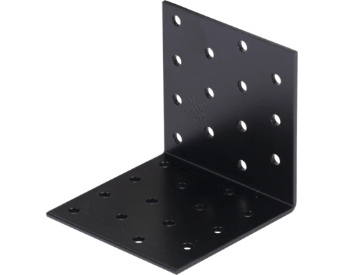 Winkelverbinder aus Metall mit Lochmuster in Schwarz.