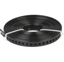 Schwarzes Montageband aus Metall mit Kunststoffbeschichtung, Lochband auf Rolle.