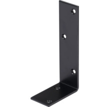L-Winkel aus schwarzem Metall mit fünf vorgebohrten Löchern für Schrauben, ideal für Möbelbau und Regalmontage.