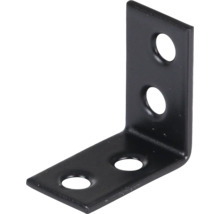 Winkelverbinder aus Metall in Schwarz mit vier Löchern.