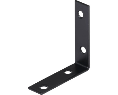 Schwarzer Stuhlwinkel aus Metall mit vier vorgebohrten Löchern für Schrauben.