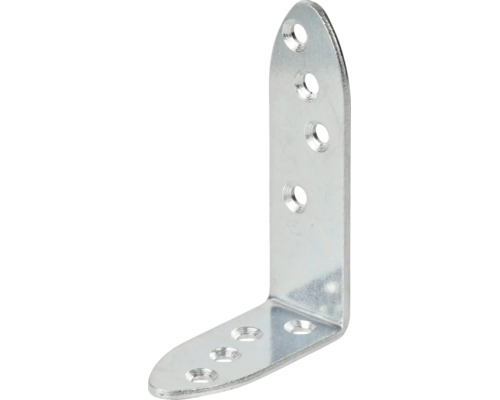 Winkelverbinder aus verzinktem Stahl mit abgerundeten Enden und acht vorgebohrten Löchern.