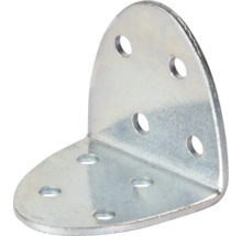 Winkelverbinder abgerundet aus verzinktem Stahl mit acht Bohrlöchern.