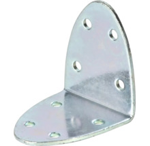 Winkelverbinder aus verzinktem Metall in L-Form mit abgerundeten Enden und vorgebohrten Löchern.