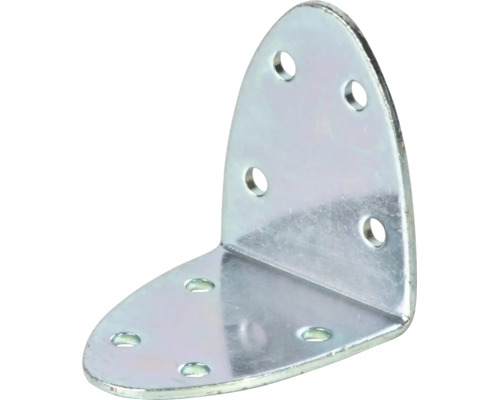 Winkelverbinder aus verzinktem Metall in L-Form mit abgerundeten Enden und vorgebohrten Löchern.