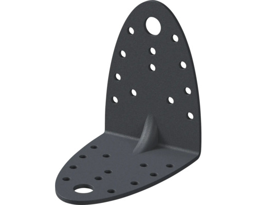 Winkelverbinder aus Metall mit abgerundeten Enden, Verstärkungssicke und mehreren Befestigungslöchern.
