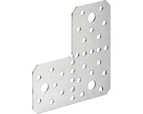 Winkelverbinder aus Metall mit Lochmuster für Holzverbindungen.
