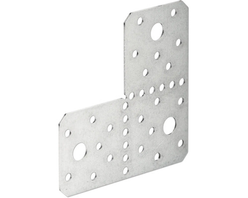 Winkelverbinder aus verzinktem Stahl mit verschiedenen Lochgrößen für Holzkonstruktionen.