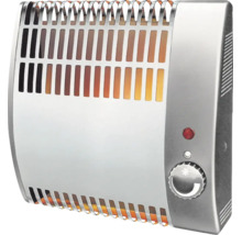 Silberner elektrischer Frostwächter mit Thermostat und Kontrollleuchte, Metallgehäuse.