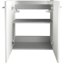 Waschtischunterschrank mit zwei Türen und einem Einlegeboden, Innenansicht.