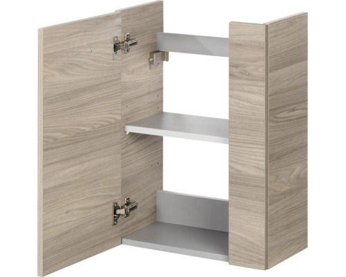 Küchen-Hängeschrank mit einer Tür in Holzoptik und einem Einlegeboden.