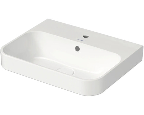 Duravit Möbelwaschtisch rechteckig aus weißer Sanitärkeramik mit Hahnloch und Überlauf.