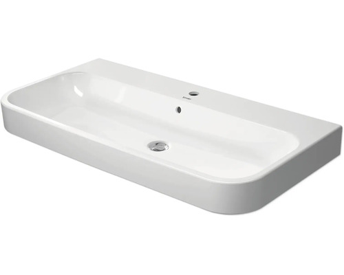 Rechteckiger Möbelwaschtisch aus weißer Keramik mit Hahnloch und Überlauf von Duravit.
