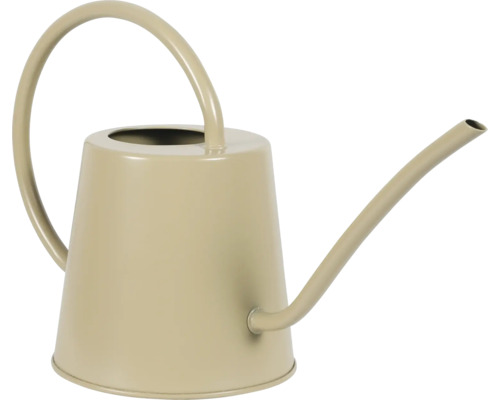 Zimmergießkanne aus Metall mit langem Ausguss und großem bogenförmigem Griff.