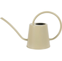 Moderne beige Zimmergießkanne aus Metall mit langem Ausguss und großem Rundgriff.