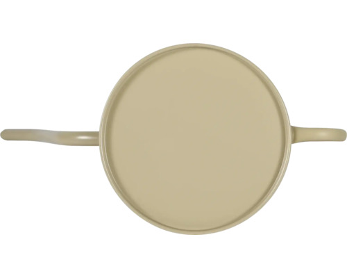 Beige Gießkanne aus Metall in der Draufsicht mit Ausguss und Griff.