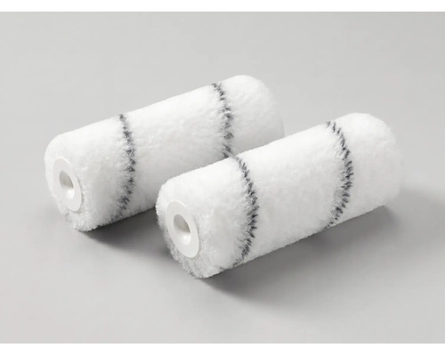 Zwei Kleinflächenwalzen aus Polyester mit grauen Streifen für Malerarbeiten.