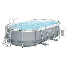 Bestway Steel Pro Max ovaler Rahmenpool inklusive Sicherheitsleiter und Filterpumpe.