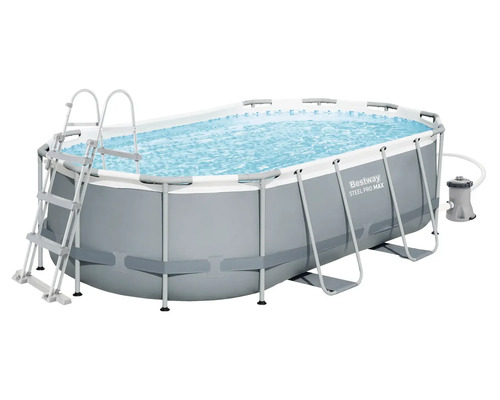 Bestway Steel Pro Max ovaler Rahmenpool inklusive Sicherheitsleiter und Filterpumpe.